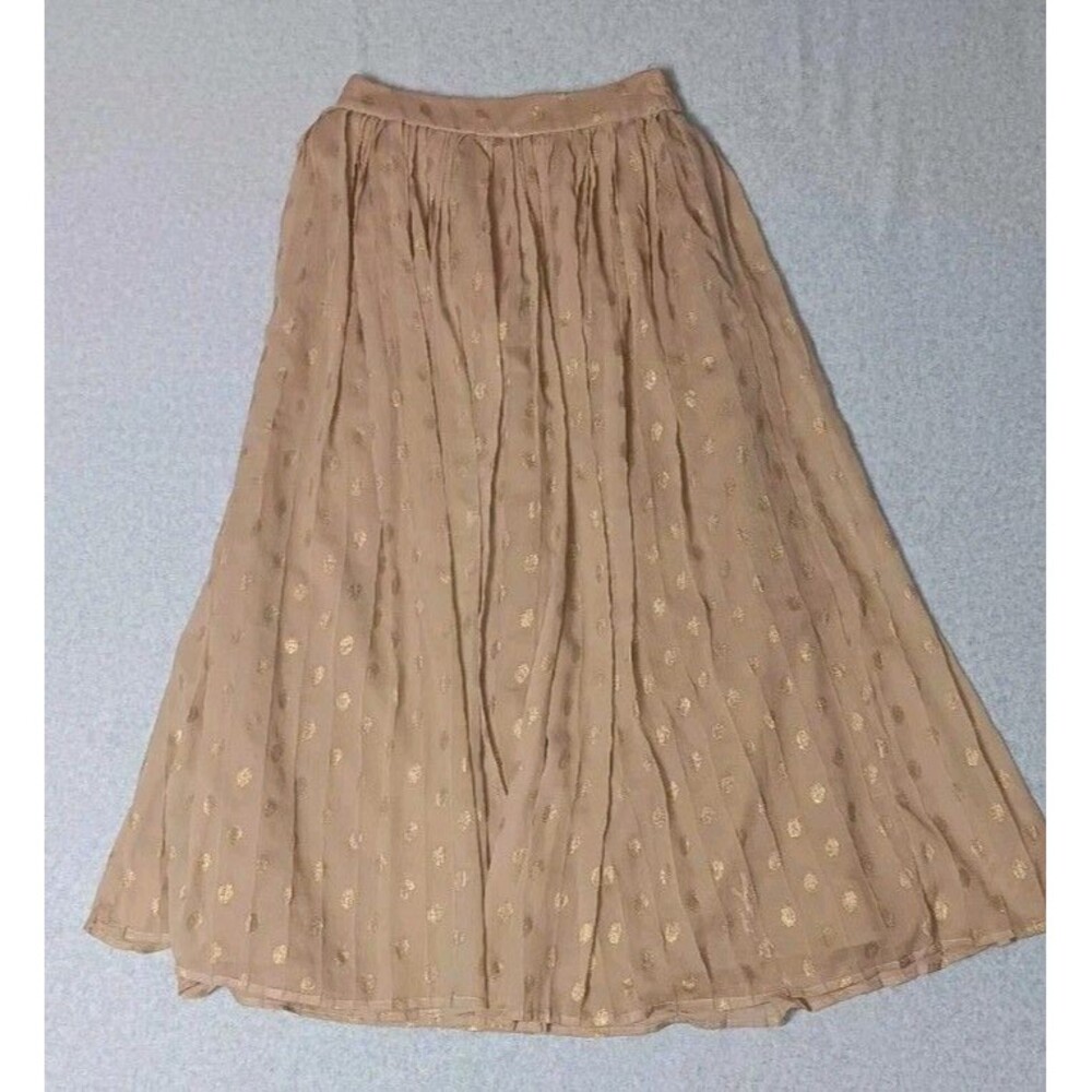 Her Destiny Pleated Maxi Skirt Womens Size XS Beige With Metalic Dots Long Skirt